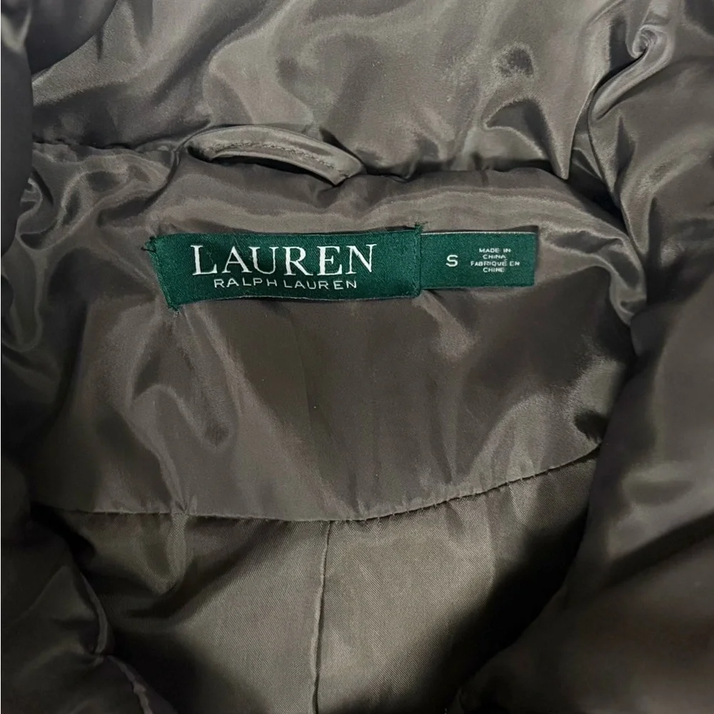 Lauren Ralph Lauren grey zip up snap‎ down waterfowl feather coat women's small